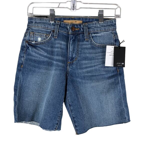 Joe's Jeans Medium Wash Blue Rory Easy Bermuda Raw Hem Zip Closure Denim Shorts - Picture 1 of 12